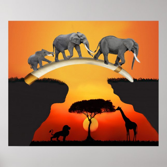 POSTER LA FAMILY DES ÉLÉPHANTS AFRICAINS (Devant)