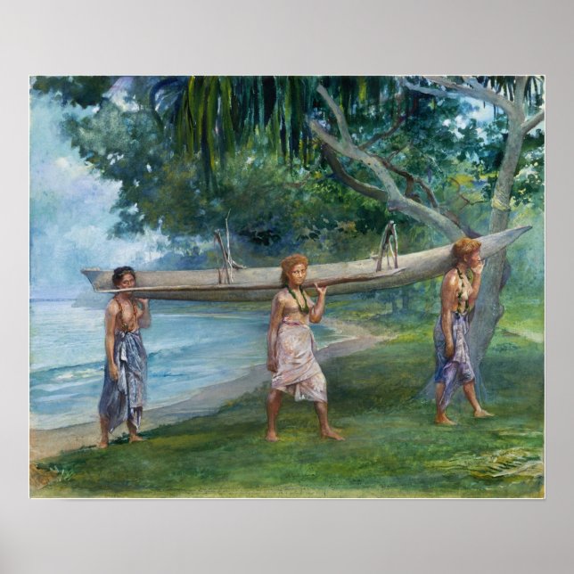 Poster La Farge - Filles Portant Un Canoë Vaiala À Samoa (Devant)