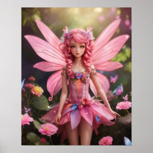 Poster La Fée Rose   ART NUMÉRIQUE IMAGINAIRE
