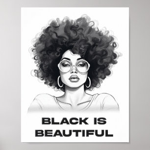 Poster La femme noire est belle Black Afro Girl Cheveux N