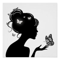 Poster La femme papillons blancs