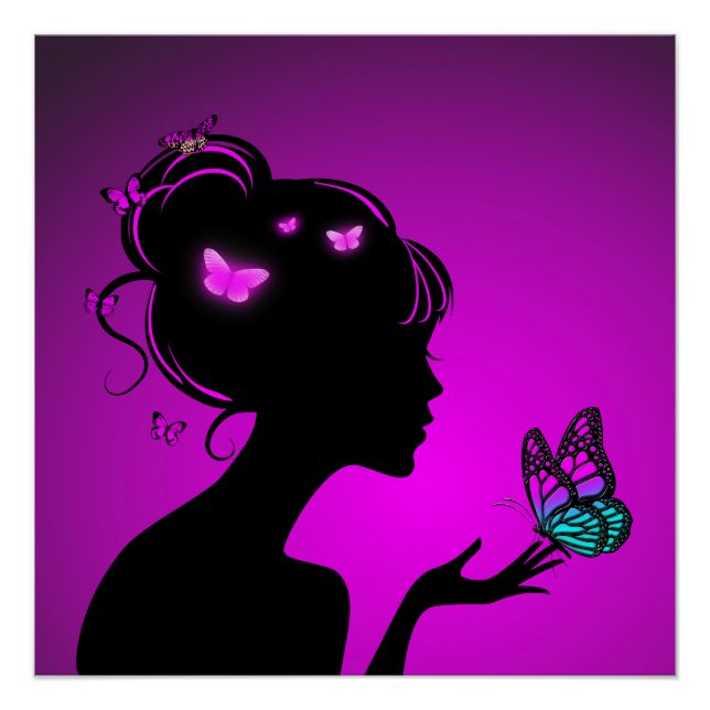 Poster La femme papillons violets (Devant)