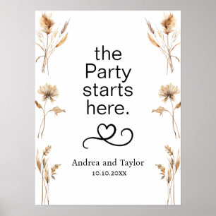 Poster La fête commence ici Pampas Grass Mariage