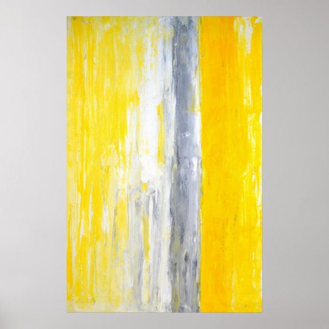 Poster 'La file d'attente' Gris et Jaune Art Abstrait (Devant)
