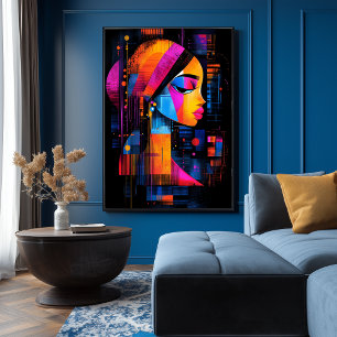 Poster La fille avec une oreille perle réinterprétée Neon