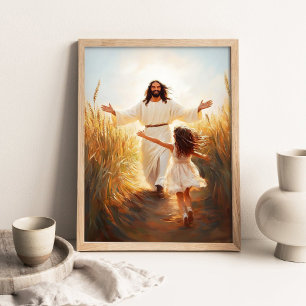 Poster La Fille Court Vers Jésus, Un Acte De Foi, Art Chr