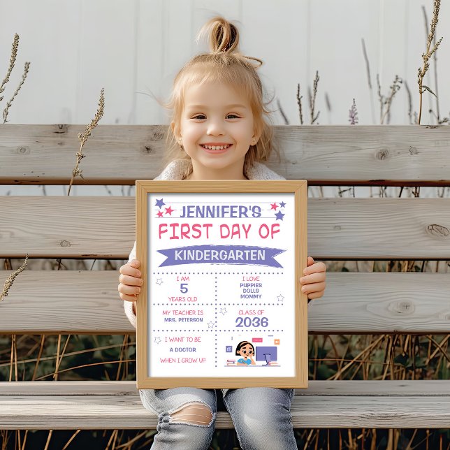 Poster La fille revient à l'école violet et rose (Créateur téléchargé)