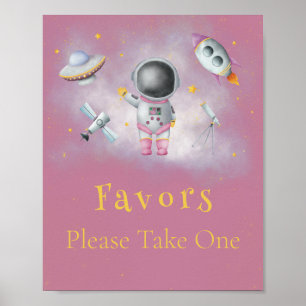 Poster La fille spatiale Astronaut roquettes roses étoile