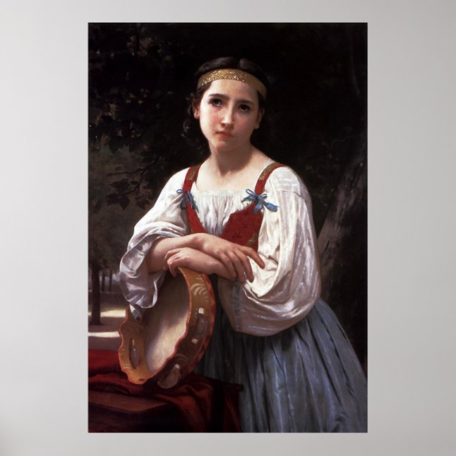 Poster La fille tzigane de Bouguereau avec un tambour bas (Devant)