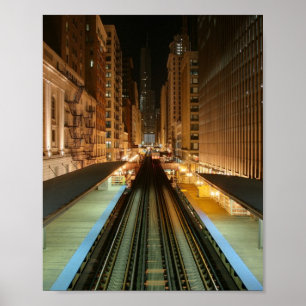 Poster La gare de Chicago 'L' de nuit