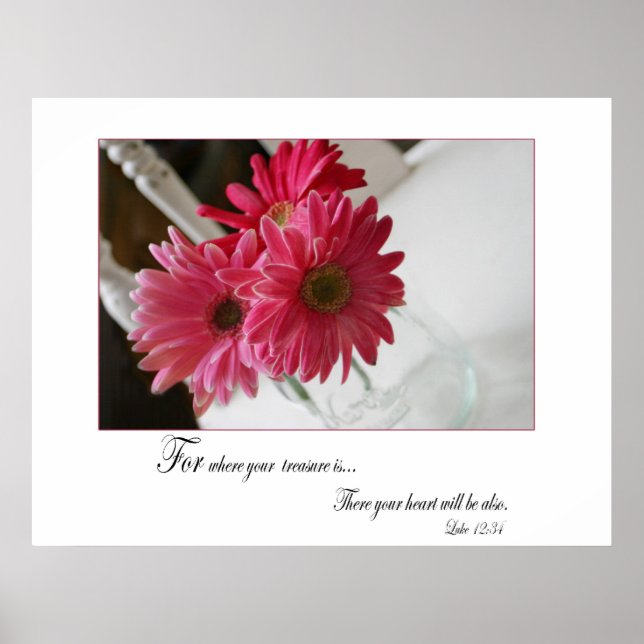 Poster La gerbera rose marguerite citation religieuse (Devant)