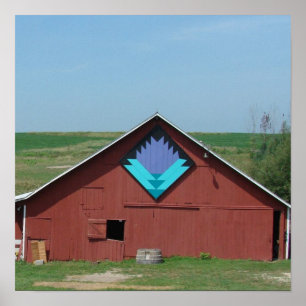 Poster La grange rouge avec la courtepointe