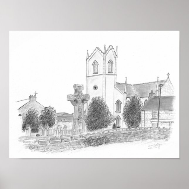 Poster La Haute Croix et l'église Donaghmore Comté Tyrone (Devant)
