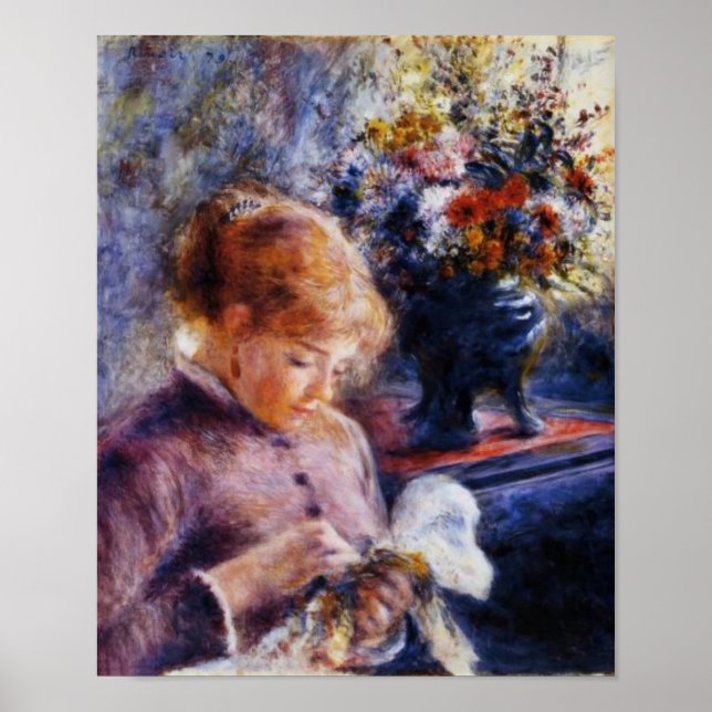 Poster La jeune femme de Renoir coudre (Devant)