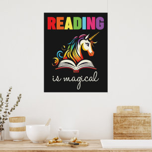 Poster La lecture est Magique Rainbow Unicorn