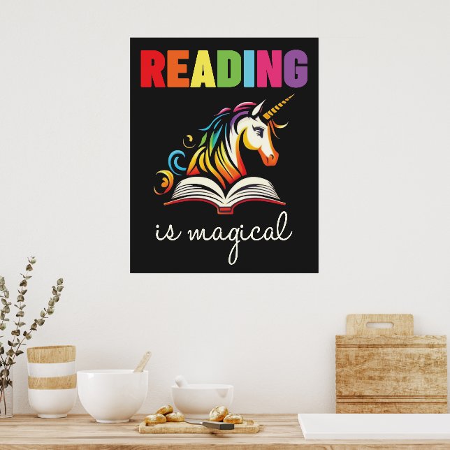Poster La lecture est Magique Rainbow Unicorn (Cuisine)