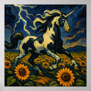 Poster La licorne de pinto dans une tempête