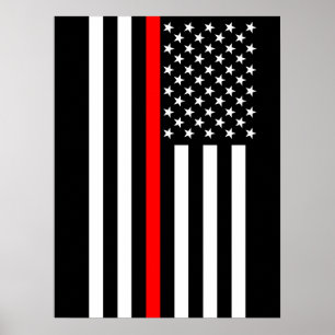 Poster La ligne rouge mince symbolique drapeau américain