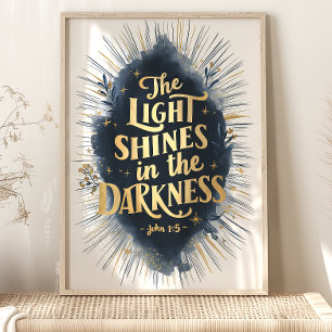 Poster La lumière brille : Jean 1:5 Art de verset bibliqu
