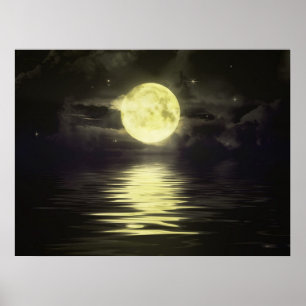 Poster La Lune réfléchissant sur l'eau