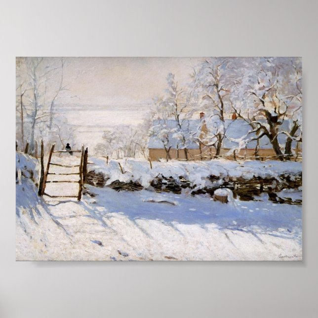Poster La Magpie, Monet célèbre peinture (Devant)