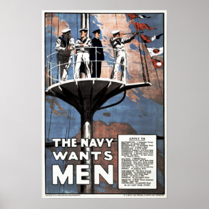 Poster LA MARINE VEUT DES HOMMES Recrutement de la guerre