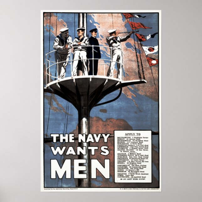 Poster LA MARINE VEUT DES HOMMES Recrutement de la guerre (Devant)