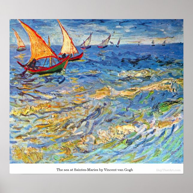 Poster La mer à Saintes-Maries par Vincent van Gogh (Devant)