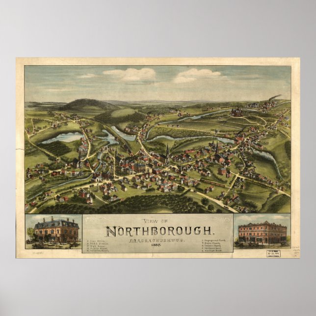 Poster La messe de Northborough. Carte panoramique antiqu (Devant)