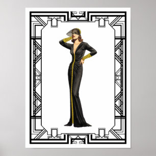 Poster La mode Vintage de la soie noire et blanche