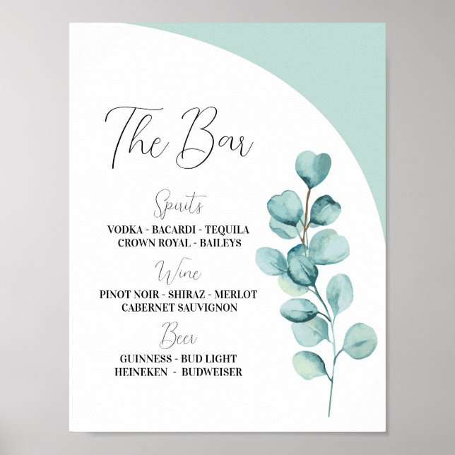 Poster La Monnaie Mariage Feuille du Bar Mariage Eucalypt (Devant)