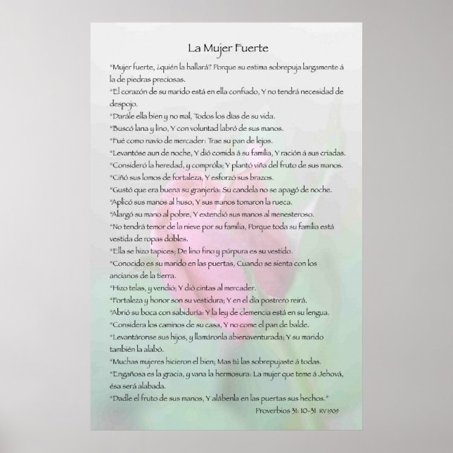 Poster La Mujer Fuerte — Proverbios 31:10-31 Cartel (Devant)