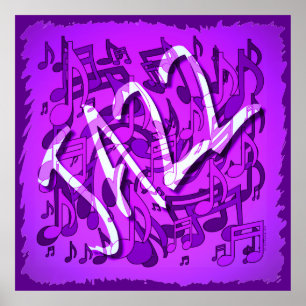 Poster La musique de jazz note l'art musical pourpre