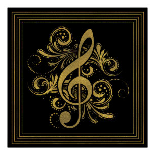 Poster La musique note la forme de coeur en or