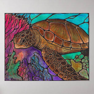 Poster la nage des tortues de mer
