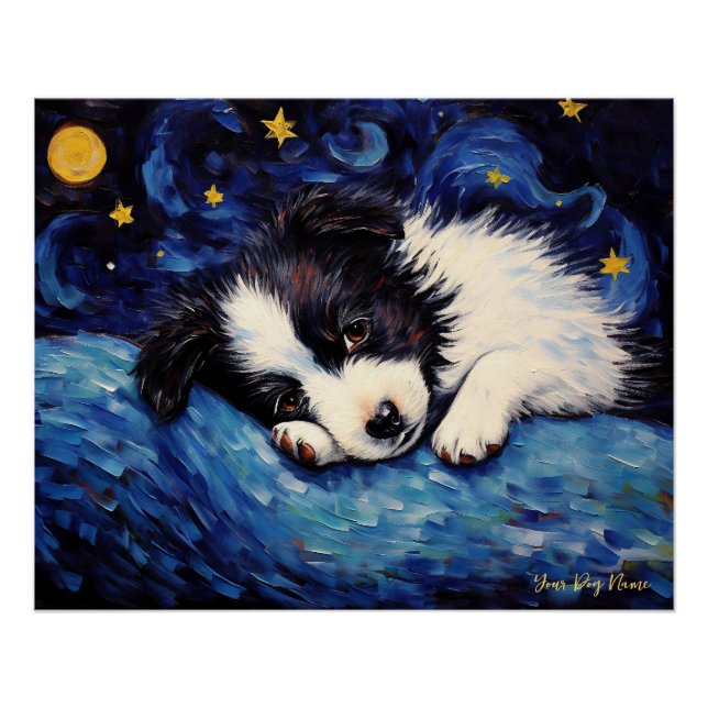 Poster La nuit étoilée - Bordure Collie Dog 002 - Qian wa (Devant)
