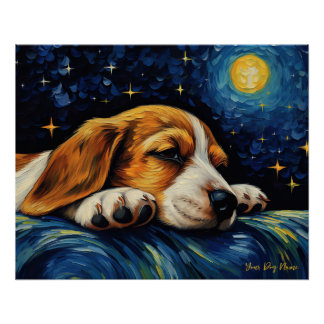Poster La nuit étoilée - Chien Beagle 002 - Qian wan Gogh