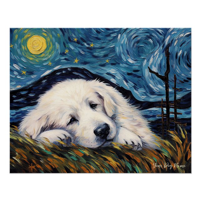 Poster La nuit étoilée - Chien chiot des Grands Pyrénées  (Devant)