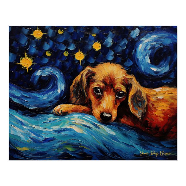 Poster La nuit étoilée - Dachshund Dog 001 - Qian wan Go (Devant)