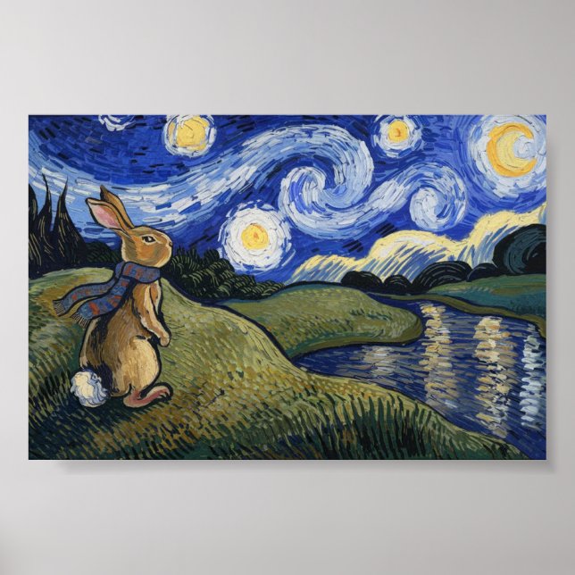 Poster La nuit étoilée de Van Gogh avec Bunny (Devant)