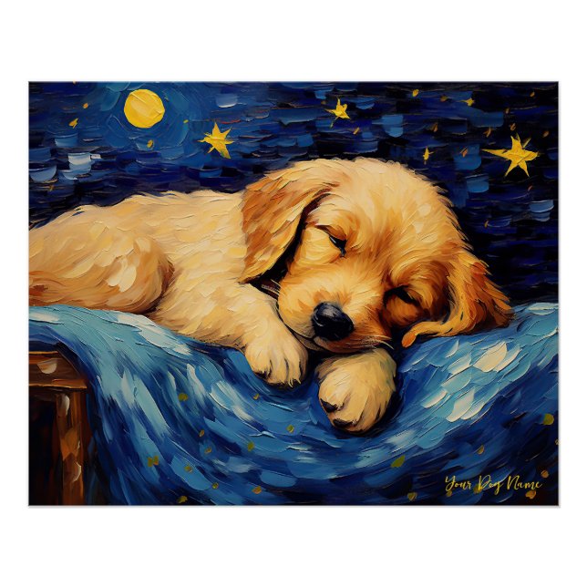 Poster La nuit étoilée - Golden Retriever Dog 001 - Qian (Devant)