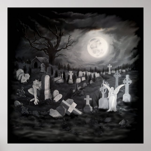 Poster La nuit sur le cimetière - Angel avec Diable (Devant)