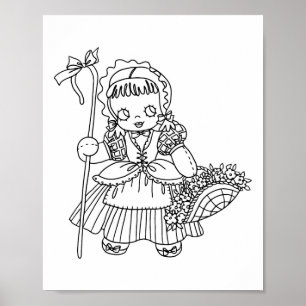 Poster La page de coloriage de la mère l'oie Little Bo Pe