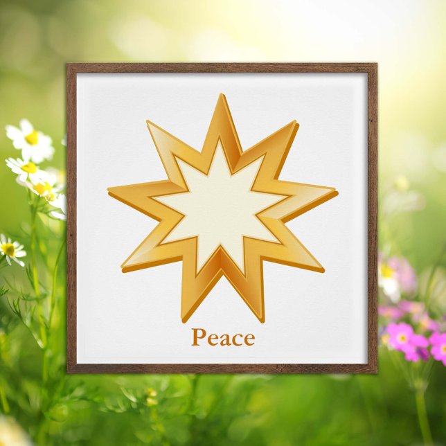 Poster La paix des Baha'is (Peace. Nine pointed star, symbol of the Baha’i faith in gold. )