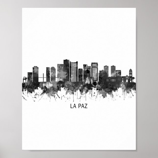 Poster La Paz Bolivia Skyline BW (Devant)
