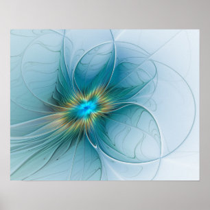 Poster La petite Beauté Moderne Bleu Or Fractal Flower