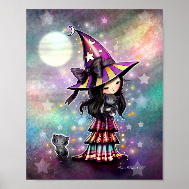 Poster La petite sorcière mignonne Amoureux des chats ave (Devant)