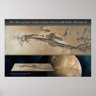 Poster La planète Mars Valles Marineris relief ombragé