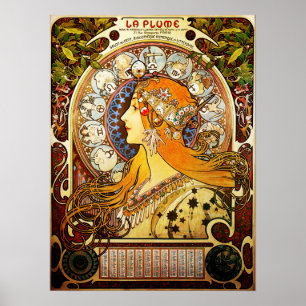 Poster LA PLUME ZODIAC par Alphonse Mucha Art Nouveau