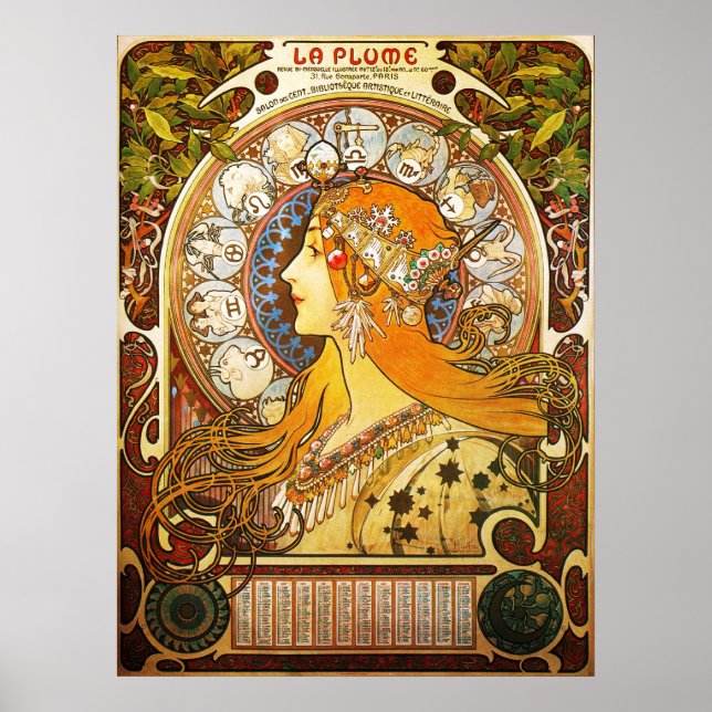 Poster La Plume Zodiaque, Mucha (Devant)